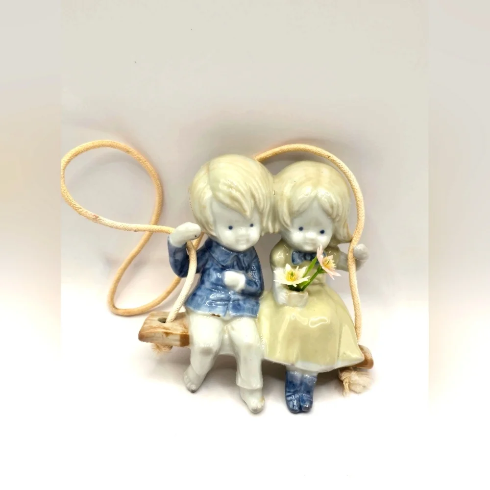 Vintage Japan Porcelain Figurine of Children on Swing